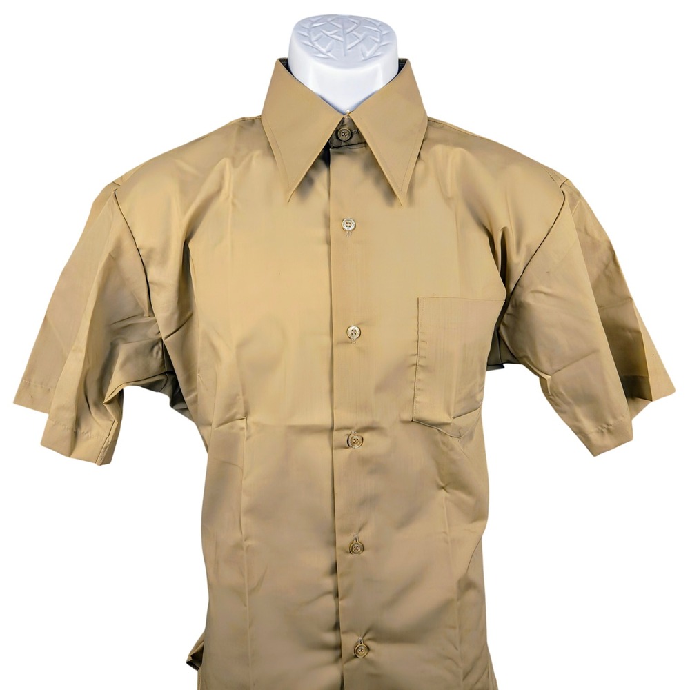 Vintage Macrae‎ Short Sleeve Button Up Shirt Work Utility Casual Tan Size 16